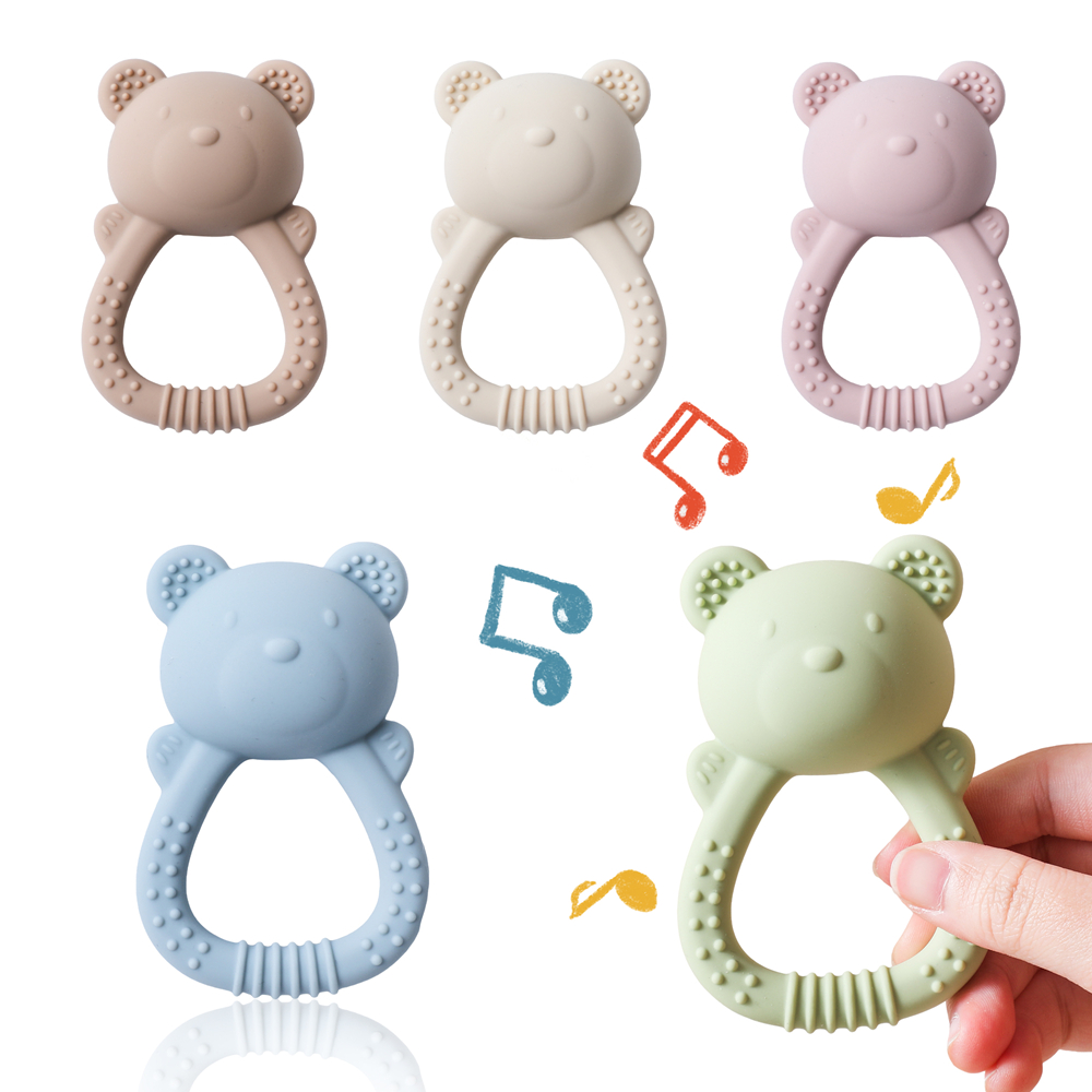 Baby Food Natural - เด็กซิลิโคนTeetherหมีHand BellเกรดอาหารTeetherของเล่นRattleเด็ก 0-12 เดือนซิลิโคนSensoryของเล่นซิลิโคนTeethingของเล่น