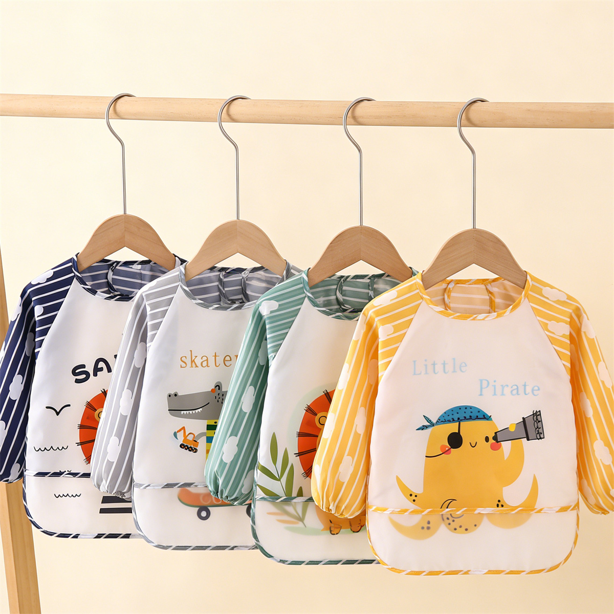 Baby Food Product - ผ้ากันเปื้อนเด็กแบบแขนยาวกันน้ำ 2 ชิ้น ผ้ากันเปื้อนเด็กสำหรับป้อนอาหาร ผ้ากันเปื้อนเด็กสำหรับกินอาหาร ผ้าพันคอเด็ก