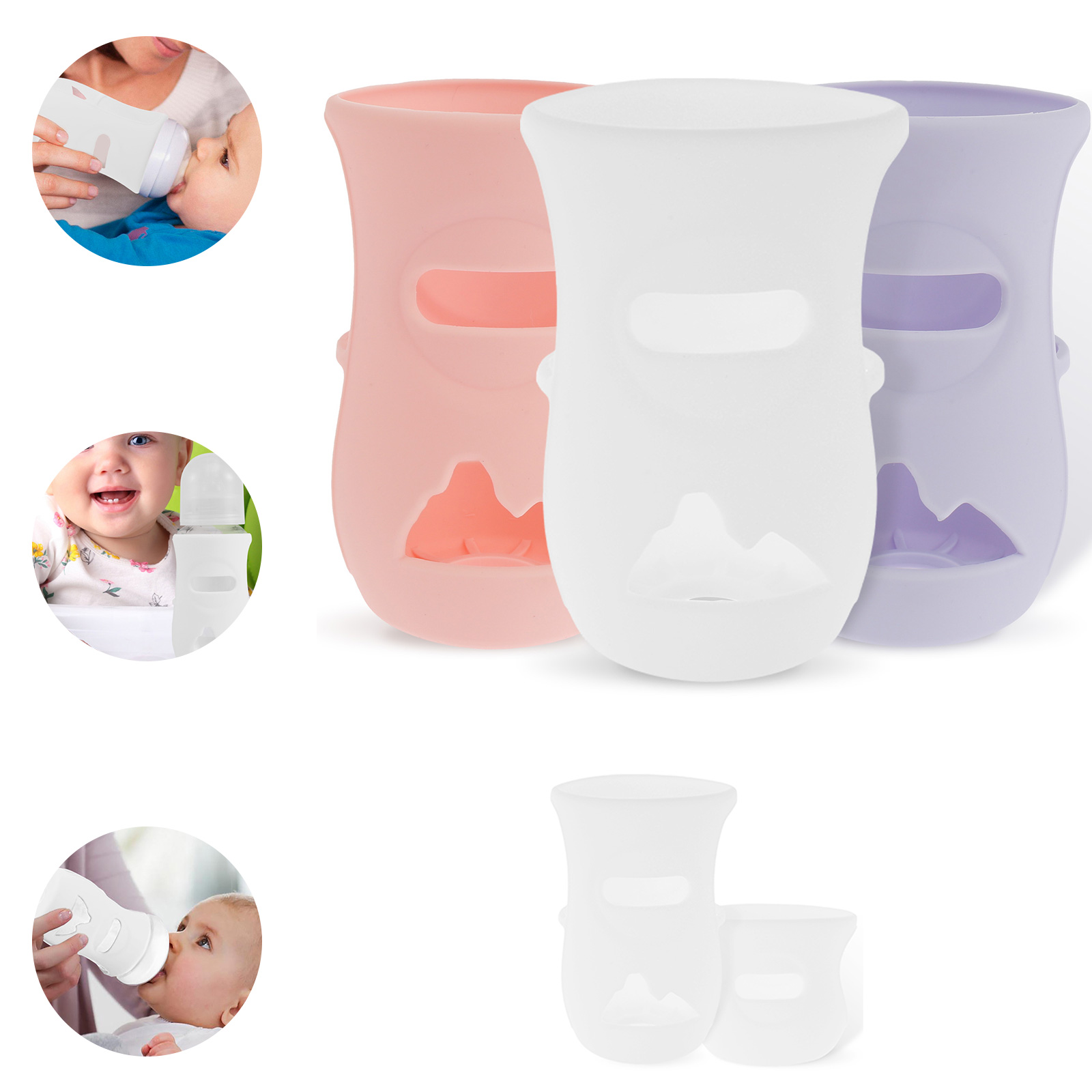 Baby Food Natural - แขนซิลิโคนซิลิโคนเด็กขวดแก้วฉนวนขวดใช้งานร่วมกับ AVENT แก้วขวดนมธรรมชาติ 4/8Oz