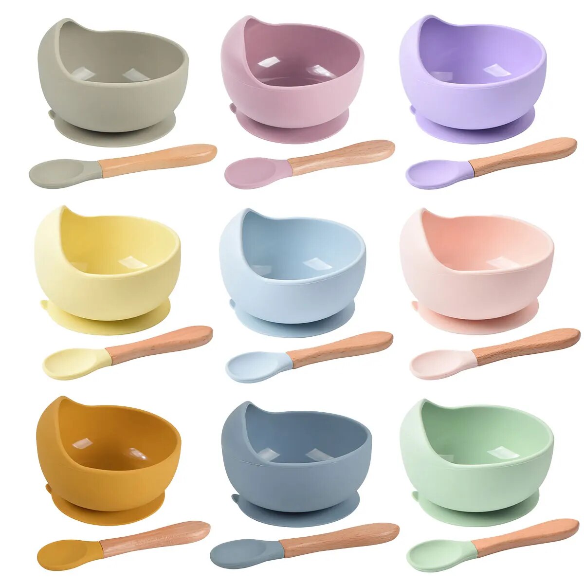 Baby Food Tracker - 2ชิ้นอุปกรณ์บนโต๊ะอาหารชามป้อนข้าวเด็กทำจากซิลิโคนสำหรับเด็กจานอาหารช้อนฝึกเดินเตาะแตะเครื่องครัวสำหรับทารก